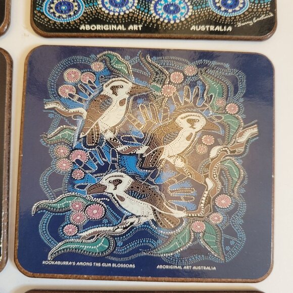 Set Of 6 Aboriginal Art Coasters With Cork Backing By Danny Eastwood - Picture 10 of 12